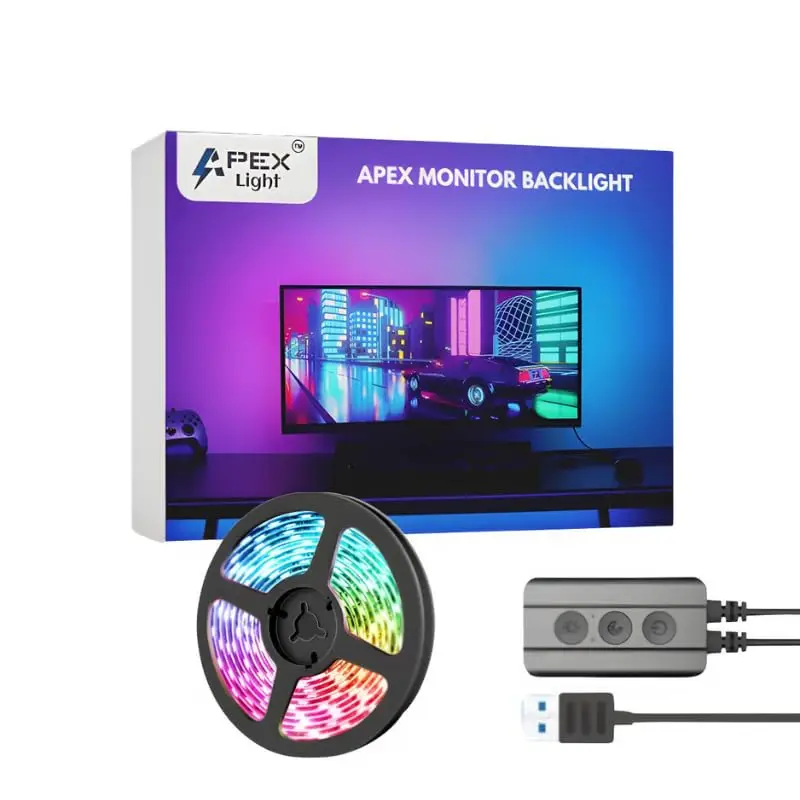 APEX Monitor Backlight (Upto 40 inches Monitor Size) || Color Changing with Screen Sync Box PC Backlight || RGB5050 Smart LED Strip || with 1 Year Warranty (Not for TV) Smart Home Makeover