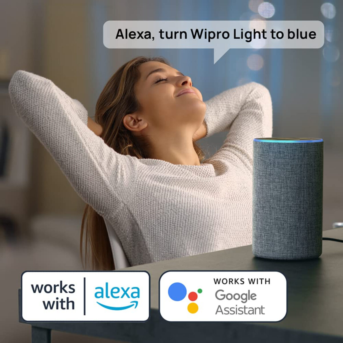 Wipro 12.5W Smart LED Bulb with Wi-Fi, Alexa Voice Control, Music Sync, Dimmable Brightness, and 16 Million Colors for Smart Homes.